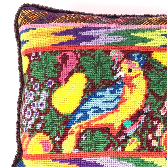 Dransfield & Ross Needlepoint Bird Colorful Pillow